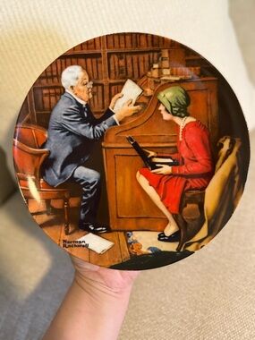 Norman Rockwell Red Dress Woman and Green Hat Ceramic Plate